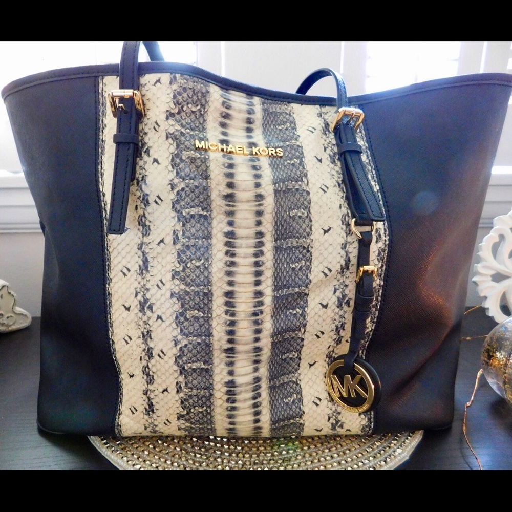 Michael Kors Black Snakeskin Jet Set Tote